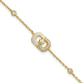 Sterling Silver Gold-tone CZ Enamel Rectangle 7inw/.5in ext Bracelet