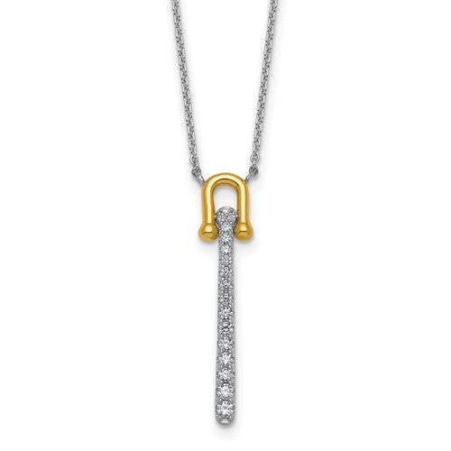 Sterling Silver Gold-tone CZ Polished 16in w/1.25in ext Necklace