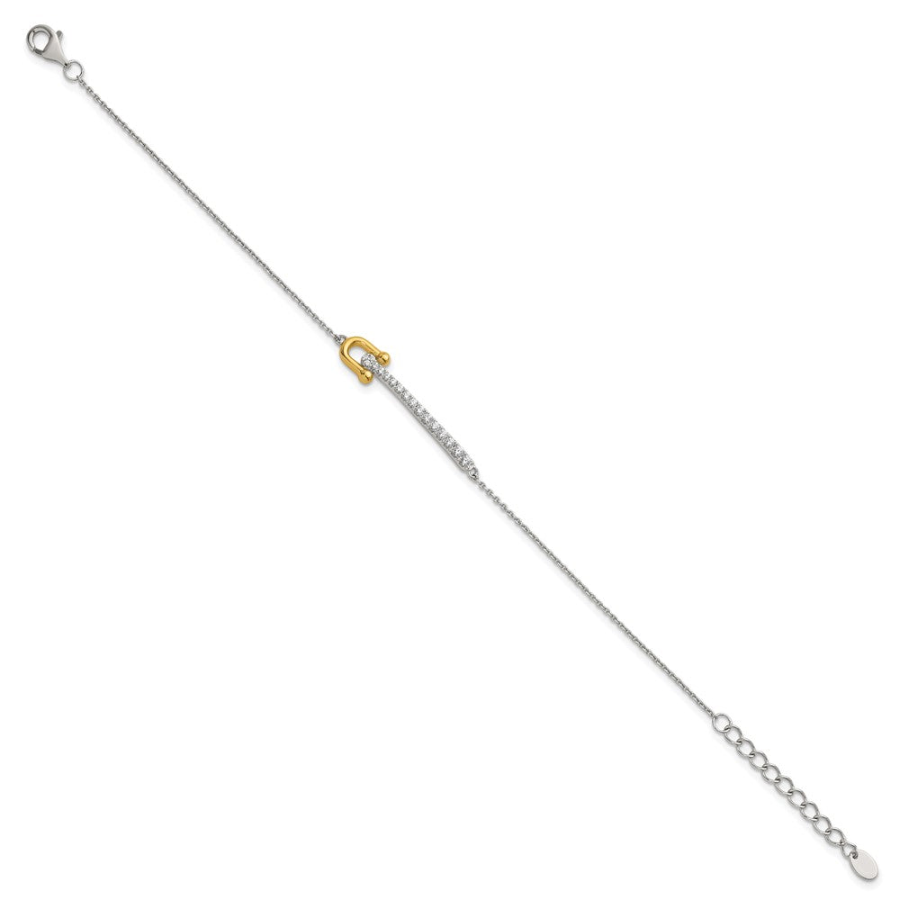 Sterling Silver Gold-tone CZ Polished 6.5in w/1in ext Bracelet