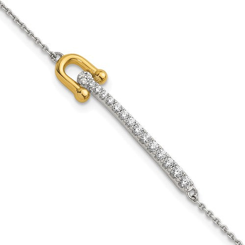 Sterling Silver Gold-tone CZ Polished 6.5in w/1in ext Bracelet