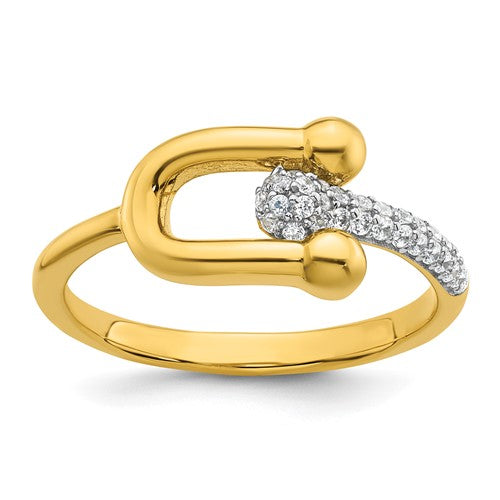 Sterling Silver Gold-tone CZ Polished And Textured Fancy Ring