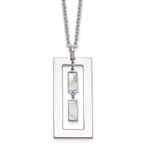 Sterling Silver 18.25in Rectangle Mother of Pearl Necklace