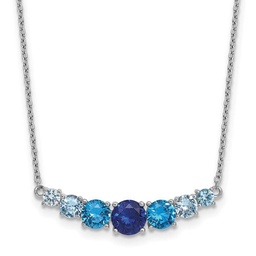 SS RH-plated Lab Cr. Spinel/Cr. Aquamarine 16in w/2in Ext Necklace