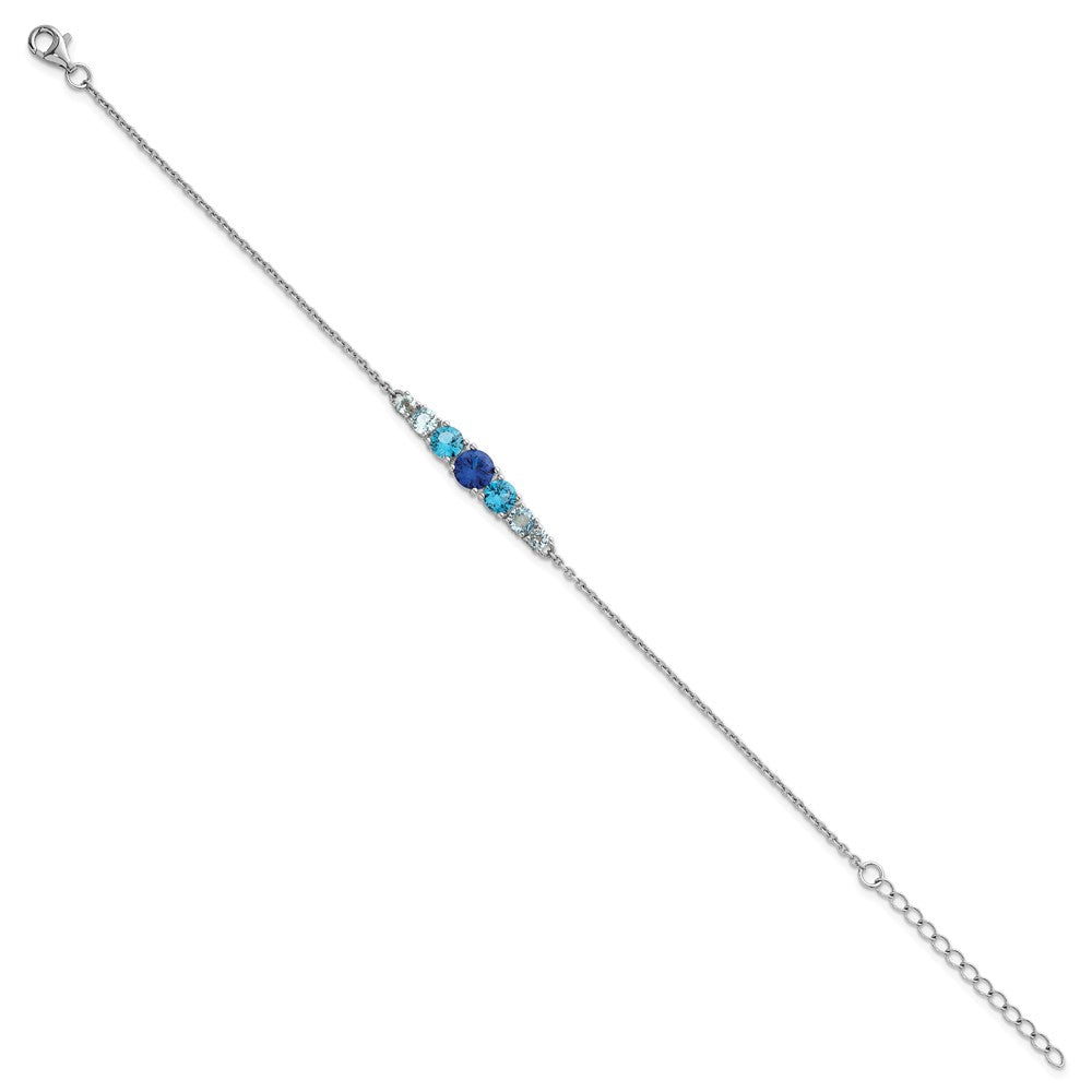 SSilver RH-plated Lab Cr. Spinel/Cr. Aquamarine 7in w/1.5in Ext Bracelet