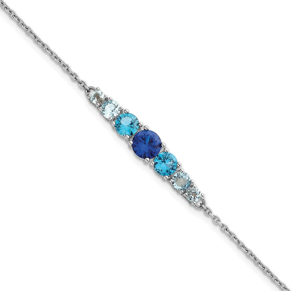 SSilver RH-plated Lab Cr. Spinel/Cr. Aquamarine 7in w/1.5in Ext Bracelet