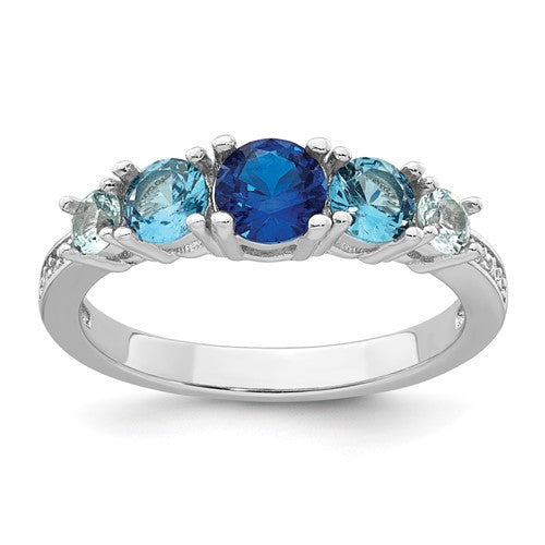 Sterling Silver RH-plated Polished CZ Lab Cr. Spinel/Cr. Aquamarine Ring