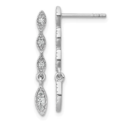 Sterling Silver RH-plated Polished Fancy CZ Drop Dangle Earrings