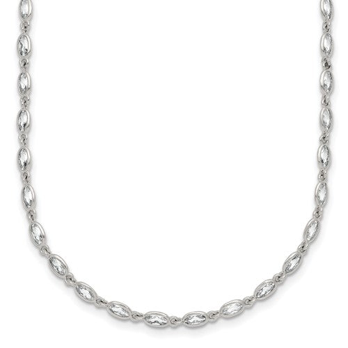 Sterling Silver Polished Oval CZ 16 Inch with 2 Inch Extension Necklace