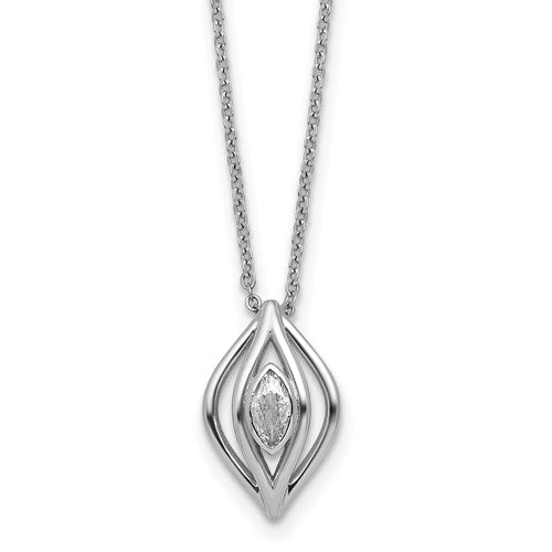 Sterling Silver Rhodium-plated CZ Polished Fancy 18in Necklace