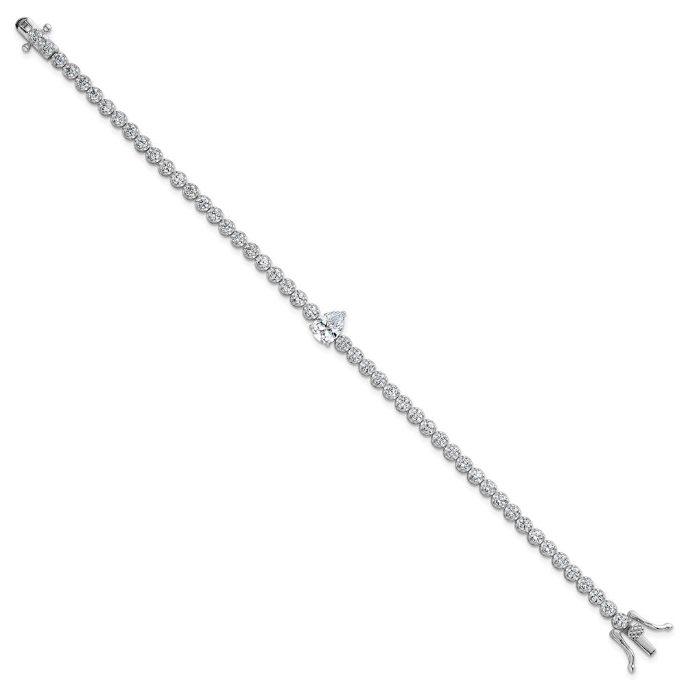 Sterling Silver RH-plated Polished Round and Pear CZ 7.25in Bracelet