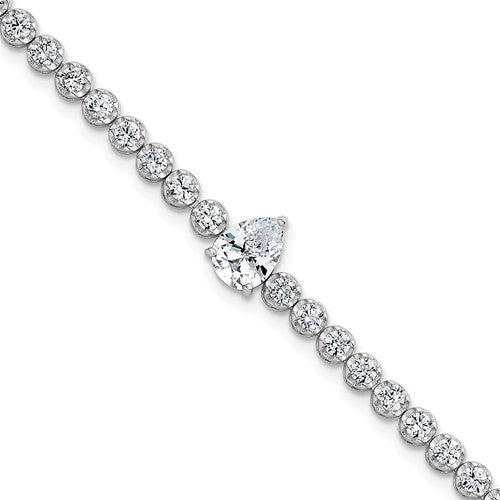 Sterling Silver RH-plated Polished Round and Pear CZ 7.25in Bracelet