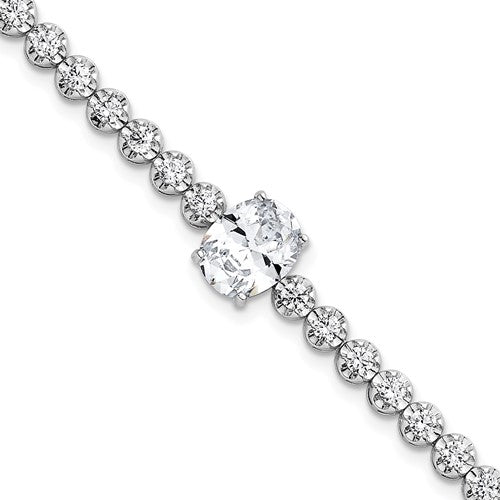 Sterling Silver RH-plated Fancy Oval and Round CZ Oval 7.25in Bracelet