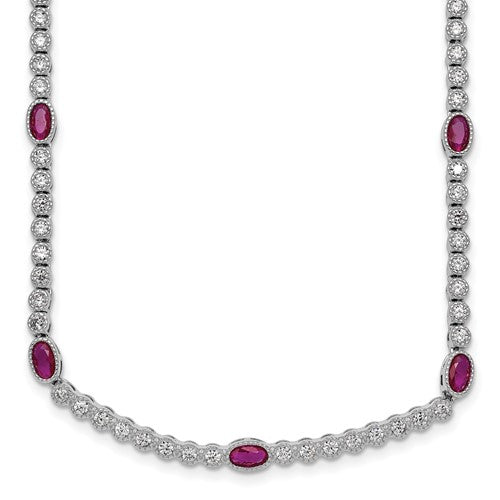 Sterling Silver RH-plated Polished Red and White CZ Necklace