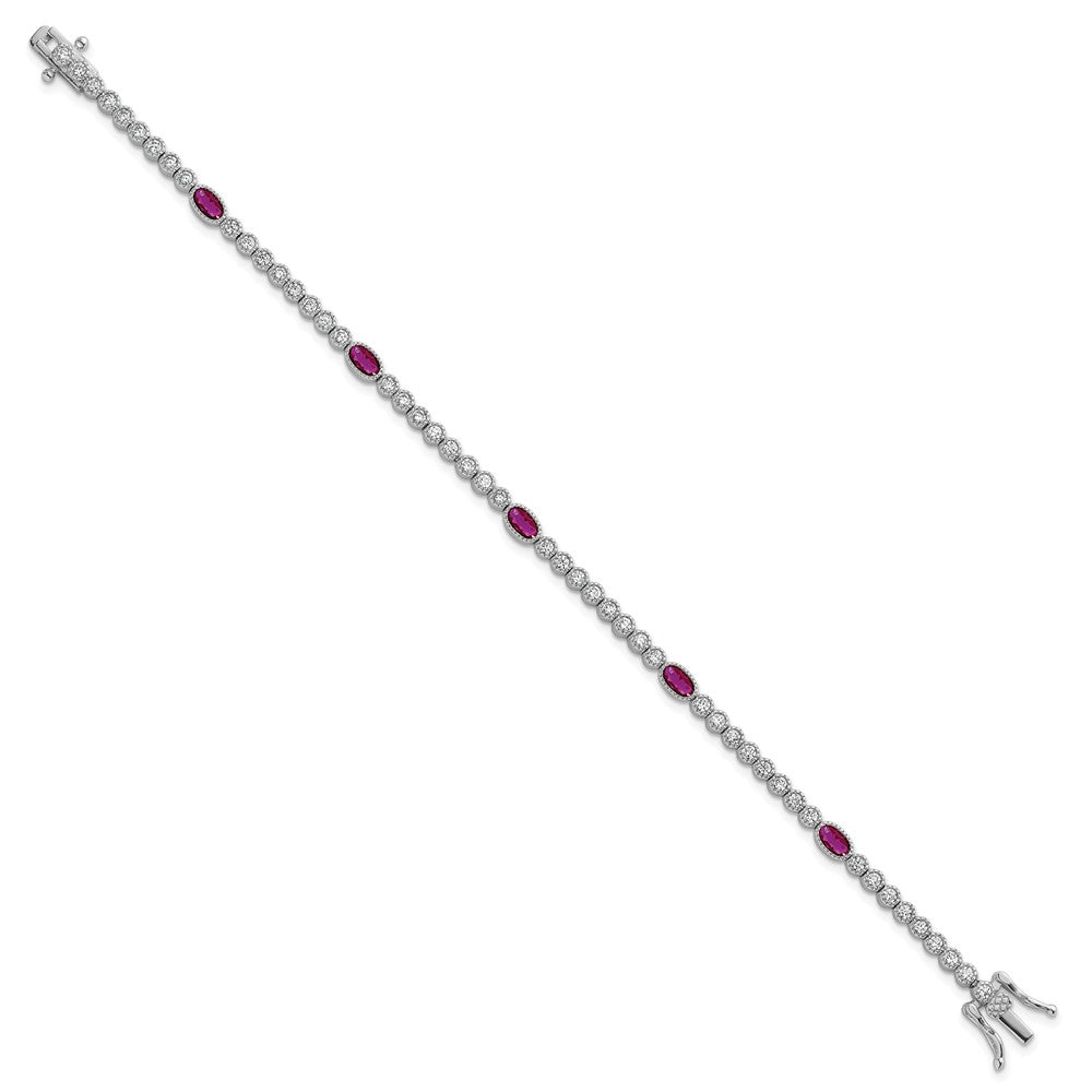 Sterling Silver RH-plated Polished Red and White CZ 7in Bracelet