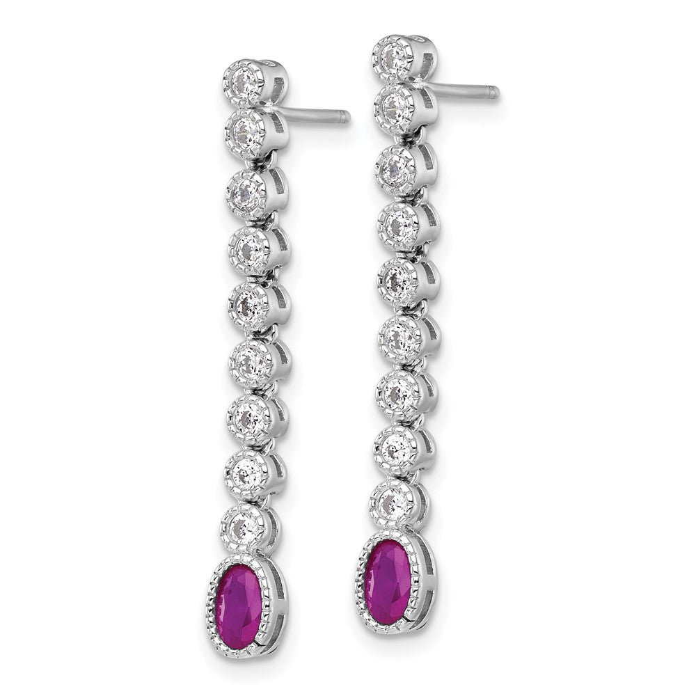 Sterling Silver RH-plated Polished Red/White CZ Post Dangle Earrings