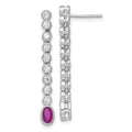 Sterling Silver RH-plated Polished Red/White CZ Post Dangle Earrings