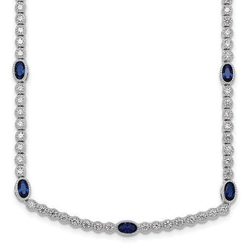 Sterling Silver RH-plated Polished Blue and White CZ Necklace