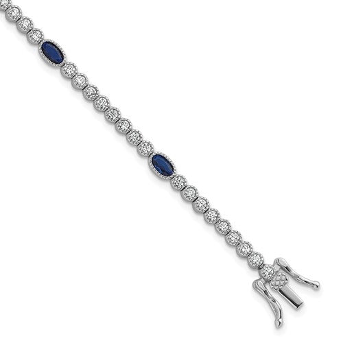 Sterling Silver RH-plated Polished Blue and White CZ 7in Bracelet