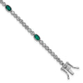 Sterling Silver RH-plated Polished Green and White CZ 7in Bracelet