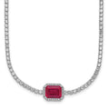 Sterling Silver RH-plated Red and White CZ 16in w/ 2in Ext Tennis Necklace
