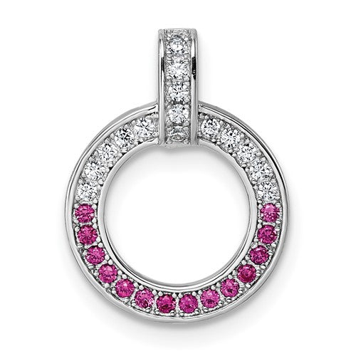 Sterling Silver Rhodium-plated White & Red CZ Pendant