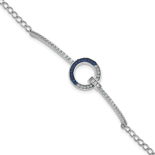 Sterling Silver White & Black Rhodium-plated White & Blue CZ Bracelet