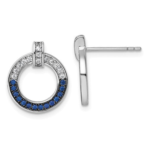 Sterling Silver White & Black Rh-plated White & Blue CZ Post Earrings