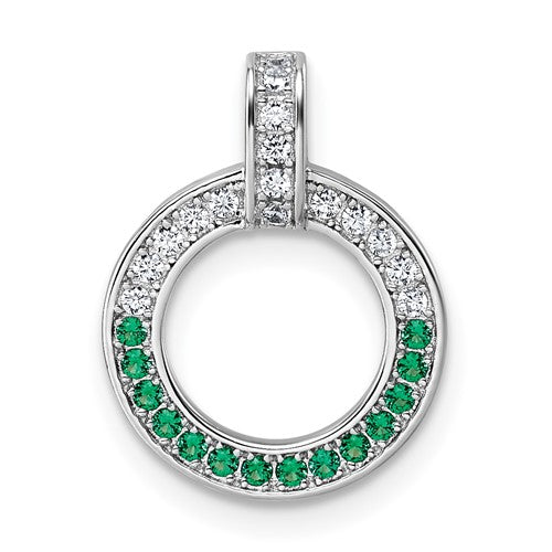 Sterling Silver Rhodium-plated White & Green CZ Pendant