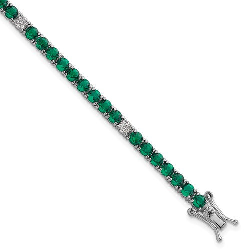 Sterling Silver RH-plated Polished Green and White CZ 7in Tennis Bracelet