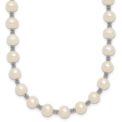 Sterling Silver Rhodium-plated White FW Cultured Pearl Necklace