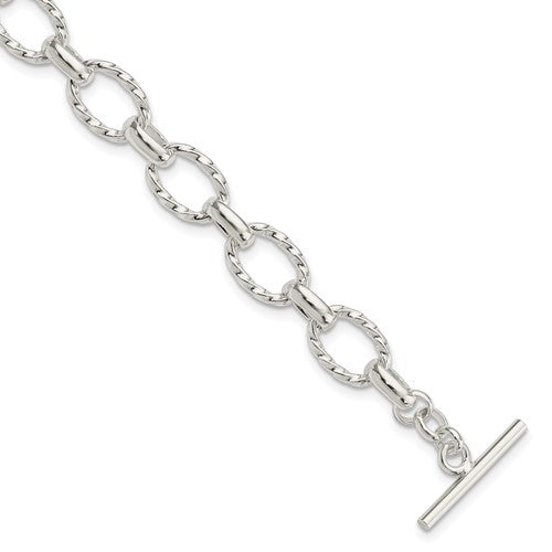 Sterling Silver 7.75inch Polished Fancy Link Toggle Bracelet