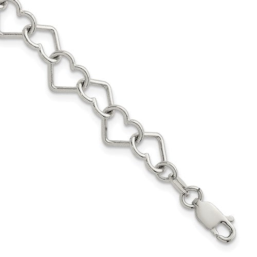 Sterling Silver 7 inch Polished Fancy Heart Link Bracelet