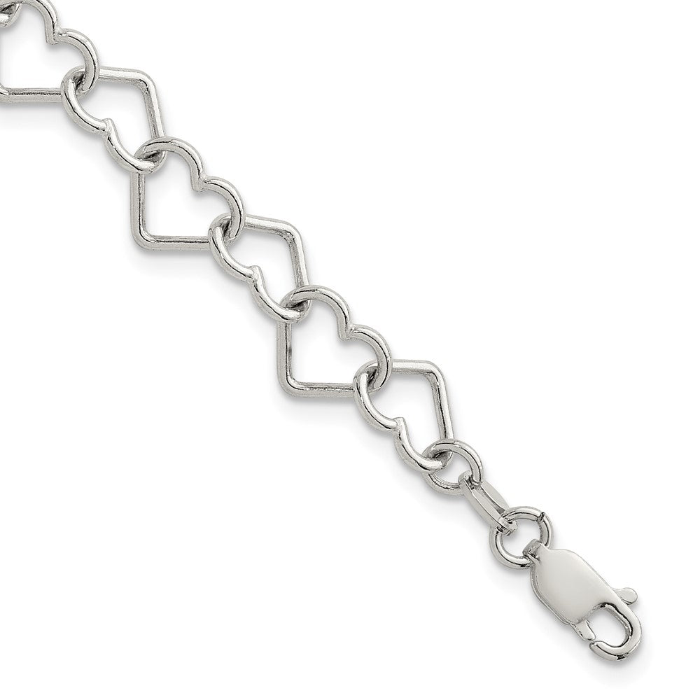 Sterling Silver 7 inch Polished Fancy Heart Link Bracelet