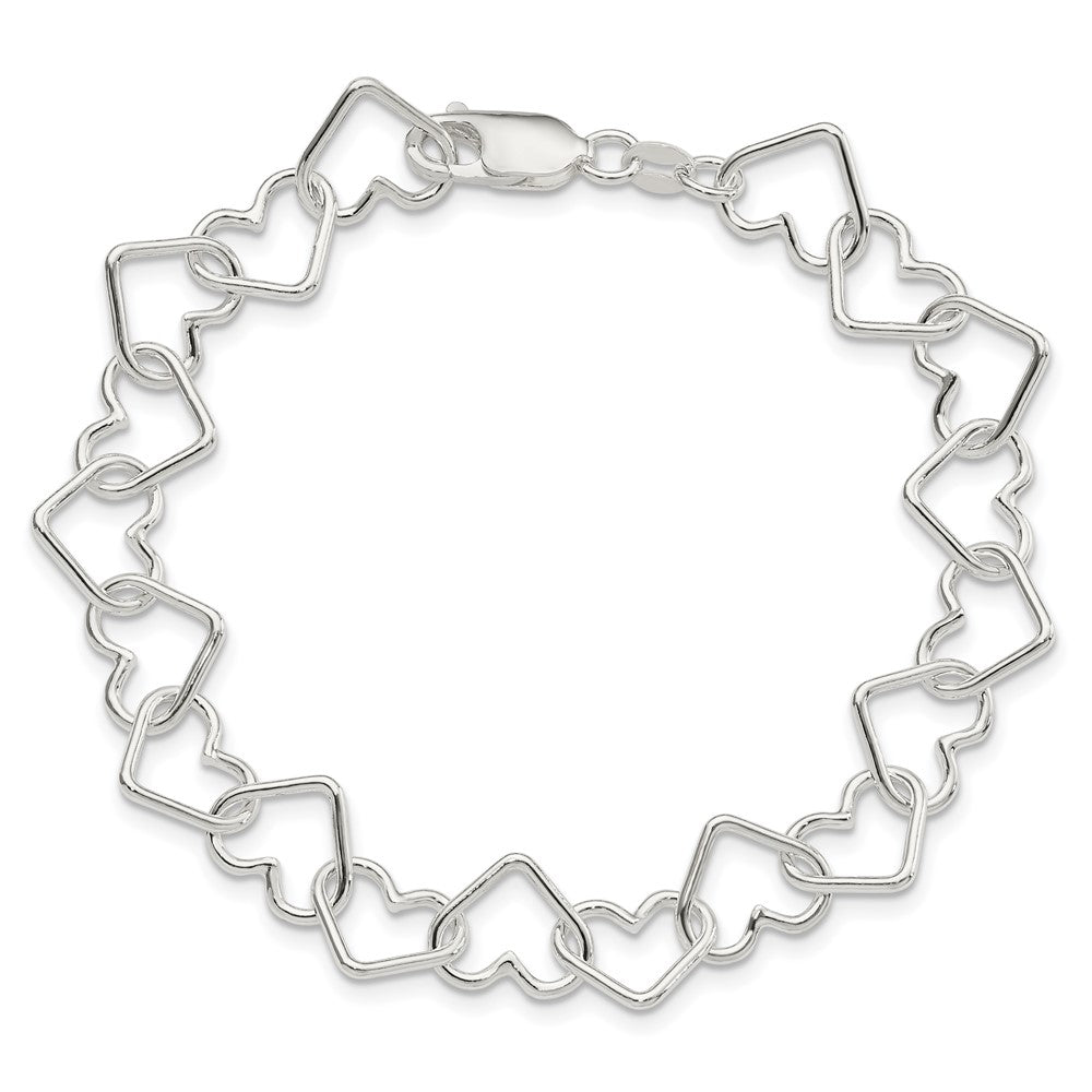 Sterling Silver 8inch Polished Fancy Large Heart Link Bracelet