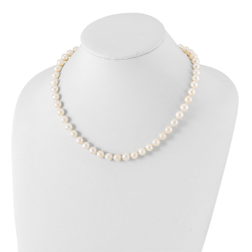 Sterling Silver Rhodium 8-9mm White Freshwater Cultured Pearl Necklace