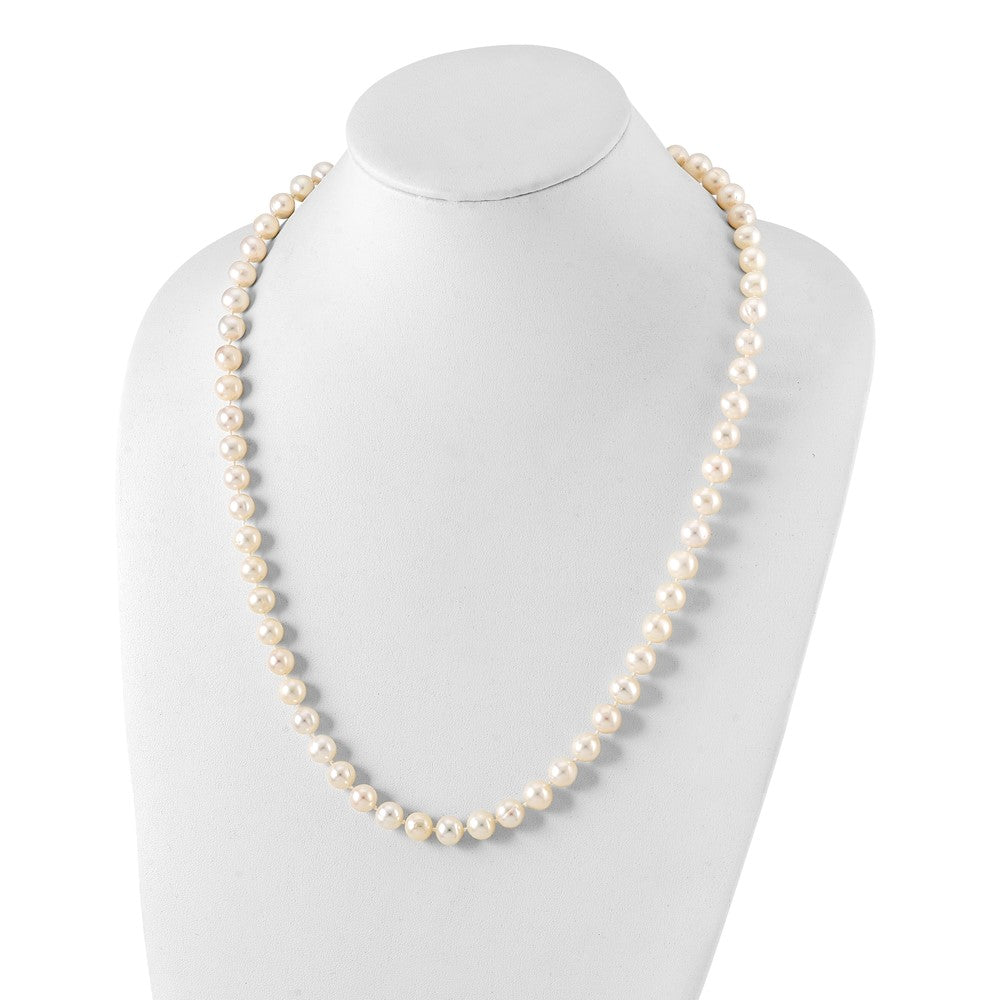 Sterling Silver Rhodium 9-10mm White FW Cultured Pearl Necklace