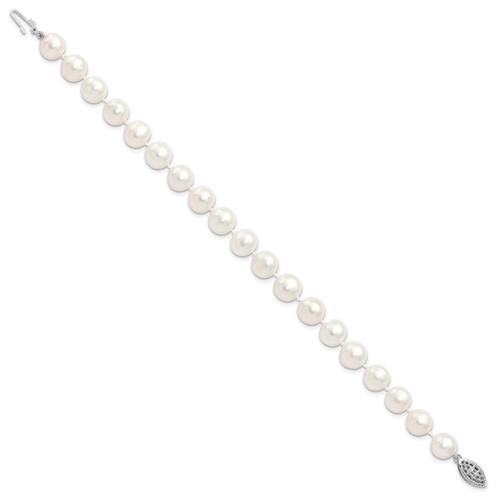 Sterling Silver Rhodium 6-7mm White Freshwater Cultured Pearl Bracelet