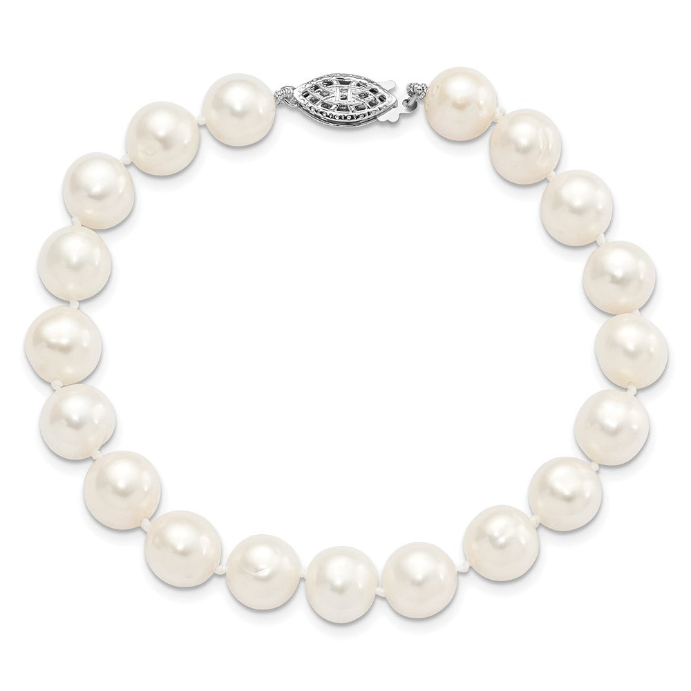 Sterling Silver Rhodium 6-7mm White Freshwater Cultured Pearl Bracelet