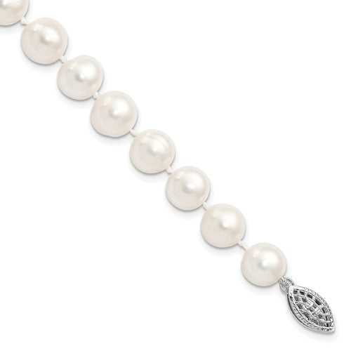 Sterling Silver Rhodium 6-7mm White Freshwater Cultured Pearl Bracelet