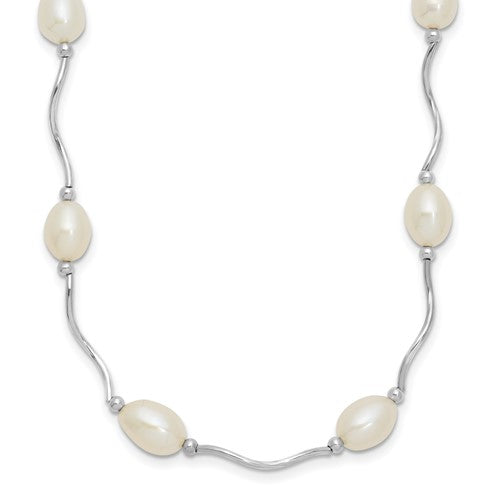Sterling Silver Rh-plated 6-7mm White FW Cultured Pearl Necklace