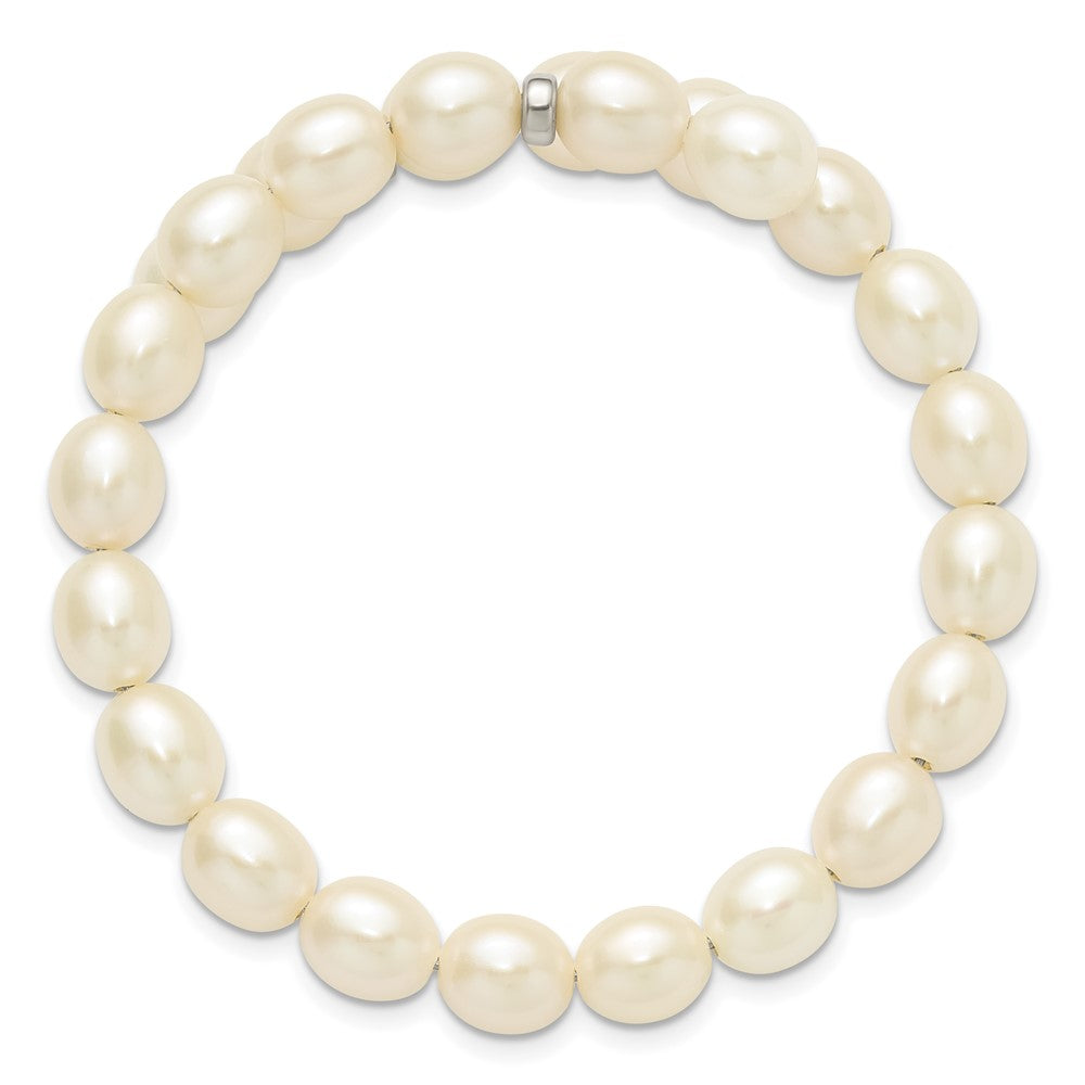 Sterling Silver RH 7-8mm White Rice FW Cultured Pearl Flexible Bracelet