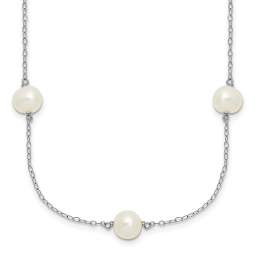 Sterling Silver Rhodium 7-8mm White FWC Pearl w/2in ext. Necklace