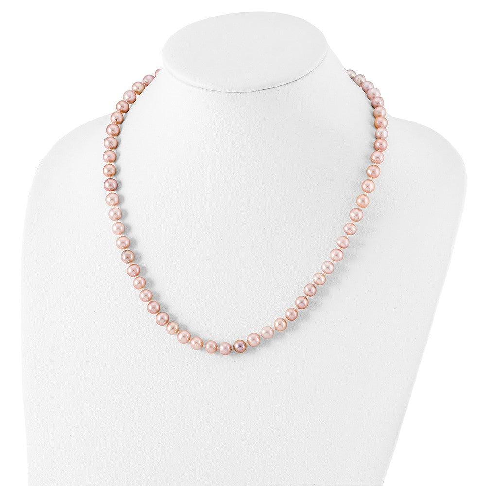 Sterling Silver Rh-plated 7-8mm Purple FW Cultured Pearl Necklace