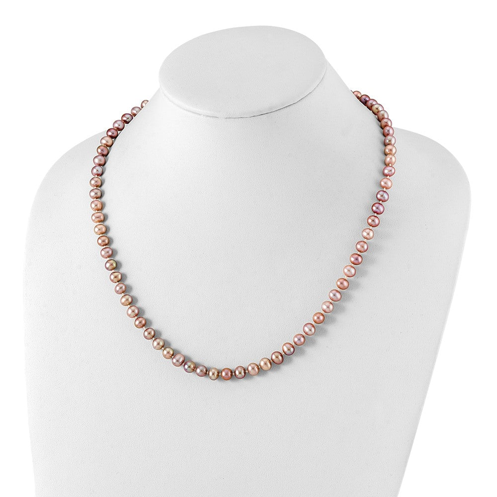 Sterling Silver Rh-plated 6-7mm Purple FW Cultured Pearl Necklace