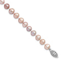 Sterling Silver Rh-plated 6-7mm Purple FW Cultured Pearl Bracelet