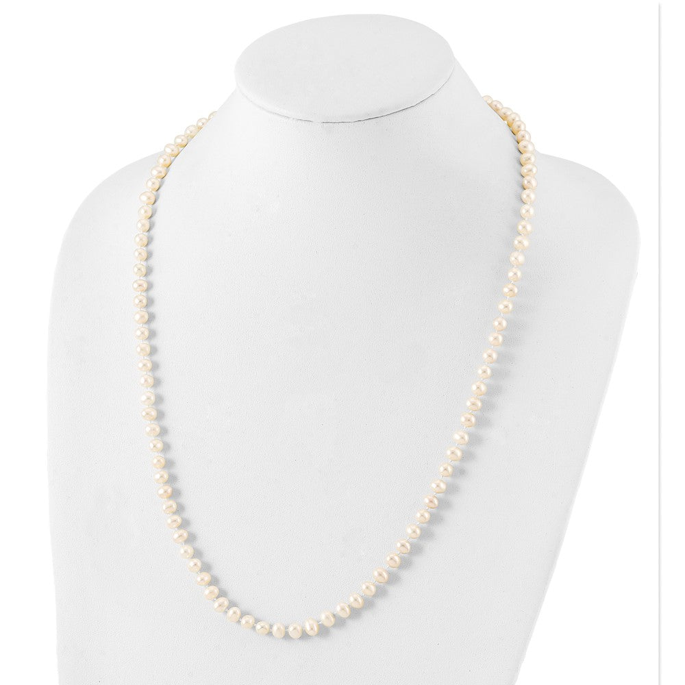 Sterling Silver Rhodium 5-6mm White FW Cultured Pearl Necklace