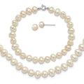Sterling Silver Rh-p 6-7mm FWC Pearl Necklace 7.25 Brace & 1pc Earring Set