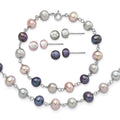 Sterling Silver RH Grey/Pink/Black FWC Pearl Neck/7.25 Brace/3pc Earring