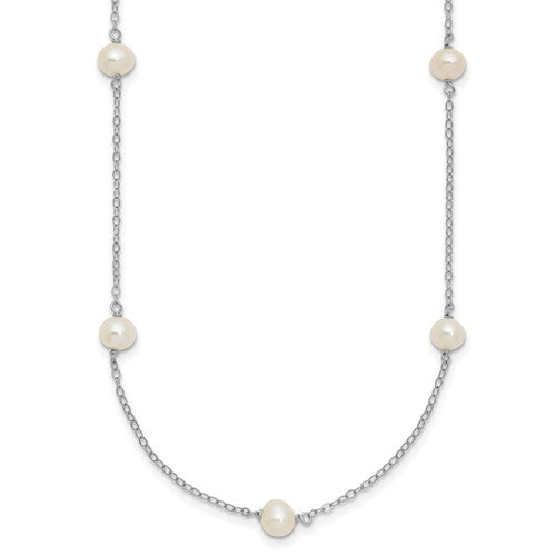 Sterling Silver Rh-plated 5-6mm Freshwater Cultured Pearl Necklace