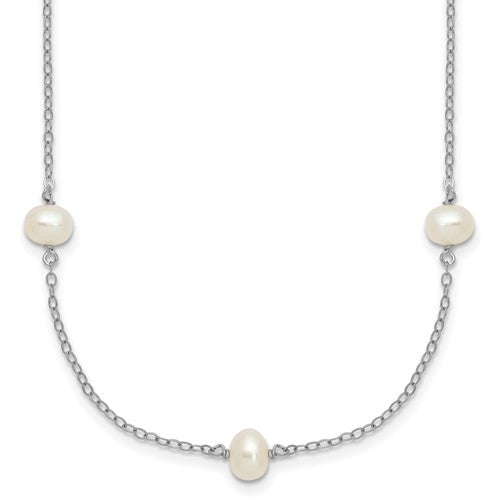 Sterling Silver RH-plated 4-5mm Freshwater Cultured Pearl Necklace